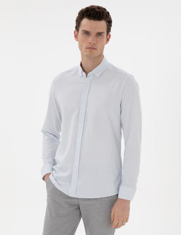 A__k Mavi Slim Fit _izgili Uzun Kollu G_mlek
