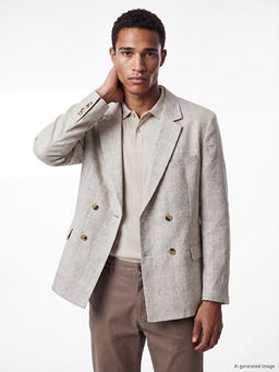 Regular Fit Keten Kar???ml? Erkek Blazer Ceket