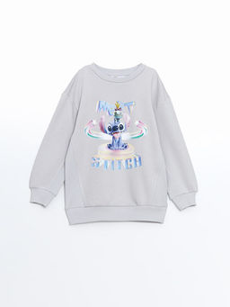 Bisiklet Yaka Stitch Bask?l? K?z ?ocuk Kal?n Sweatshirt
