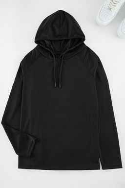 TRENDYOL MAN Siyah Regular/Normal Kesim Teknik Kumas Kapusonlu Spor Sweatshirt TMNAW25SW00185