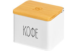 Емкость для хранения 1,5 л 14*11*11 см Кофе с откидной бамбуковой крышкой, белая - Elan gallery фото 13