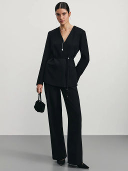 Однобортный жакет приталенного кроя с поясом / Zarina фото 2