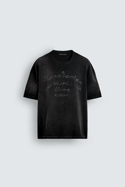 CAMISETA PUNTO ESTAMPADO LAVADO / Negro