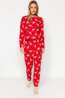 Trendyolmilla Lacivert %100 Pamuklu Y?lbas? Temal? Orme Pijama Tak?m? THMAW21PT0771