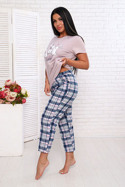 Костюм с брюками, принт, розово-бежевый (935-1)