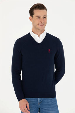 Свитер мужской U. S. Polo Assn базовый темно-синий из хлопка - U.s. polo assn фото 4