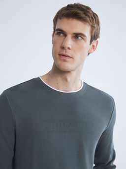 Bisiklet Yaka Bask?l? Erkek Sweatshirt