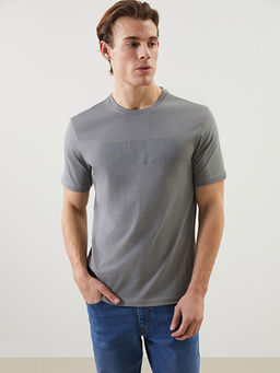 Bisiklet Yaka K?sa Kollu Bask?l? Penye Erkek Ti??rt