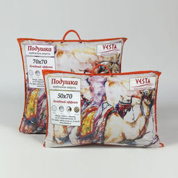 Подушка стёганная 70х70 см, шерсть верблюда, ткань тик, п/э 100% - Vesta фото 2