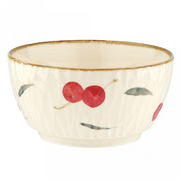 "Вишенка" Салатник фарфоровый 600мл, д13,9см, h7,1см, с деколью, отводка, рифленый борт, кремовый (Китай)