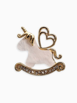 Брошь "Лошадка-Качалка, единорог, цвет белый в золоте