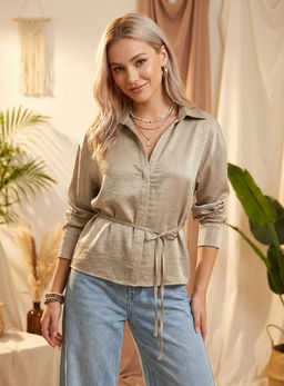 K13517 Рубашка с поясом (атлас) ЗОЛОТОЙ