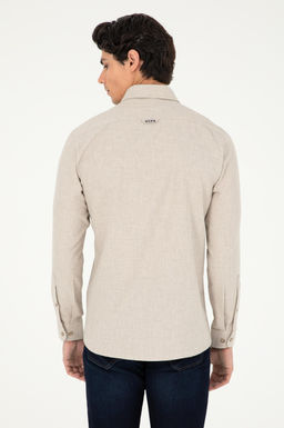 Мужская бежевая базовая рубашка с длинным рукавом - U.s. polo assn фото 5