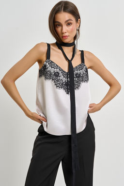 Топ на бретелях жемчужный