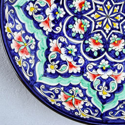 Ляган узбекский Риштанская Керамика «Цветы», d=32 см, синий