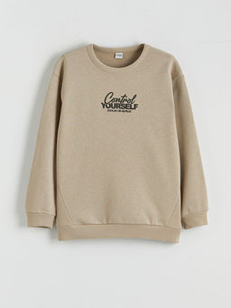 Bisiklet Yaka Bask?l? Erkek ?ocuk Kal?n Sweatshirt