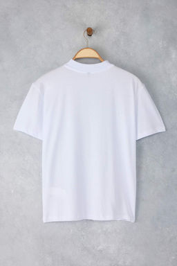 Beyaz-Beyaz 2li Paket %100 Pamuk Basic Dik Yaka Orme T-Shirt TWOSS20TS1500