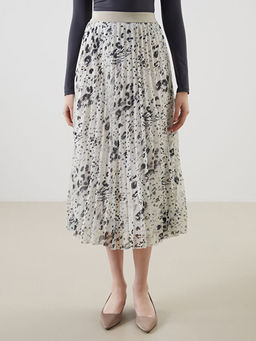 Beli Lastikli Desenli ?ifon Kad?n Pileli Etek