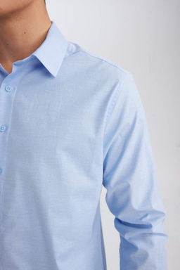 Рубашка из поплина с длинными рукавами и воротником-поло Modern Fit - Defacto фото 4