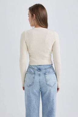 Крутой трикотажный кардиган стандартного кроя с V-образным вырезом - Defacto фото 7