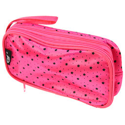 Косметичка "Звезды" 18х9х4см, полиэстер, овальная форма, с зеркальцем, 2 отделения, на молнии, фуксия (Китай)