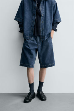 PLEATED RELAXED FIT DENIM BERMUDA SHORTS - Zara фото 2