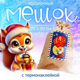 Цена за 5 шт. Мешок подарочный новогодний с термонаклейкой Дед Мороз, 20?30 см