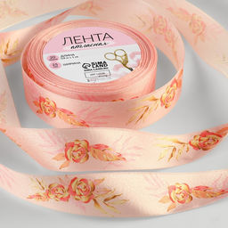 Лента атласная Розы, 25 мм 18 1 м, цвет персиковый