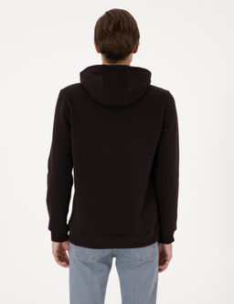 Koyu Kahverengi 2 _plik Regular Fit __i Polarl_ Kap__onlu Basic Sweatshirt