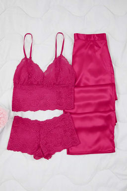 Lacivert 3lu Ceyiz Set Ust Dantel, Alt Saten Ask?l? Kulotlu Dokuma Pijama Tak?m? THMAW26PT00077 - Trendyolmilla фото 20