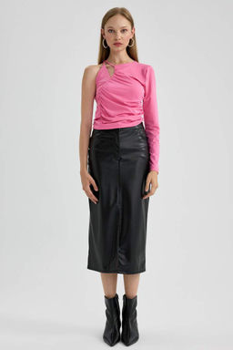 Приталенная футболка с длинным рукавом на одно плечо - Defacto фото 5