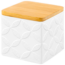 Банка д/хранения 630 мл 10*10*10 см "Узоры" с бамб. крышк. с сил. упл., белый