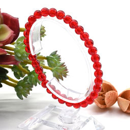 Браслет из кварца тонированного шарик 6мм цвет красный, 16см