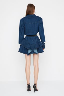 Trendyolmilla Mavi A-Kesim Gomlek Yaka Denim K?sa Elbise TPRAW22EL1989