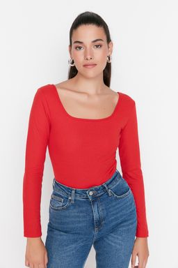 TRENDYOLMILLA Siyah Kare Yaka Uzun Kollu Fitilli Esnek C?tc?tl? Orme Body TWOAW21BD0022  фото 2