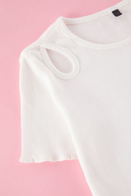 Siyah K?z Cocuk Pamuklu Basic Regular Kal?p Cut-Out Detayl? K?sa Kol Orme T-Shirt TKDSS25TS00022 - Trendyolmilla фото 2
