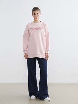 Bask?l? Oversize Kad?n Kal?n Sweatshirt Tunik