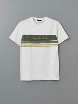 LC Waikiki Beyaz Bisiklet Yaka Bask_l_ Penye Erkek Ti__rt