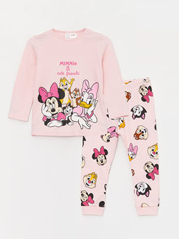 Bisiklet Yaka Minnie Mouse Bask?l? K?z Bebek Pijama Tak?m?