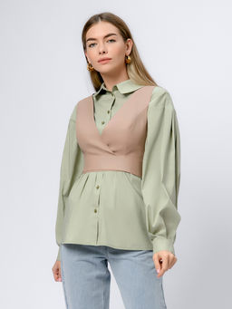 Жилет бежевый укороченный из искусственной кожи - 1001dress фото 4