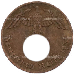 Монета 1 рейхспфенниг 1938 года F Германия