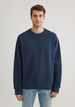 Bisiklet Yaka Lacivert Basic Sweatshirt - Mavi фото 3