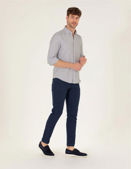 Lacivert Slim Fit Keten Kar___ml_ Kanvas Pantolon