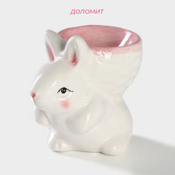 Подставка для яйца Доляна «Зайка», доломит, 8×5.5×7.5 см, белая, розовая