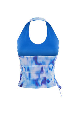 Trendyolmilla Pembe Soyut Desenli Boyundan Baglamal? Buzgu/Drape Detayl? Vucuda Oturan Orme Bluz TWOSS24BZ00630