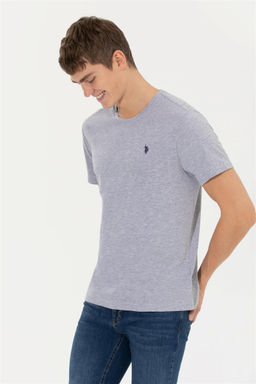 Мужская серая меланжевая базовая футболка с круглым вырезом - U.s. polo assn фото 2