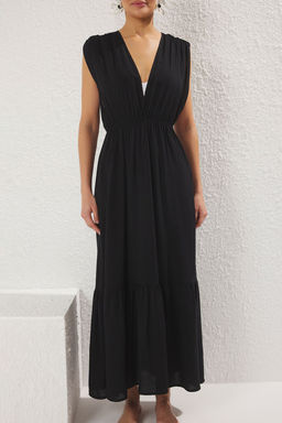 Cicek Desenli Dokuma S?rt Dekolteli %100 Pamuk Maxi Plaj Elbise TBESS25EL00100 - Trendyolmilla фото 11