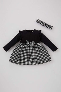 Платье-майка в рубчик с длинными рукавами и повязкой на голову для маленьких девочек, комплект из 2 предметов