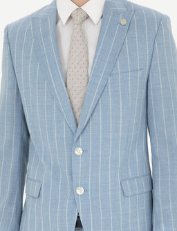 A__k Mavi Ekstra Slim Fit _izgili Y_n Tak_m Elbise