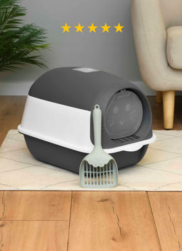 ВВА Туалет лоток для кошек закрытый, с дверцей и совком 50 см/ розовый PS055 PS055